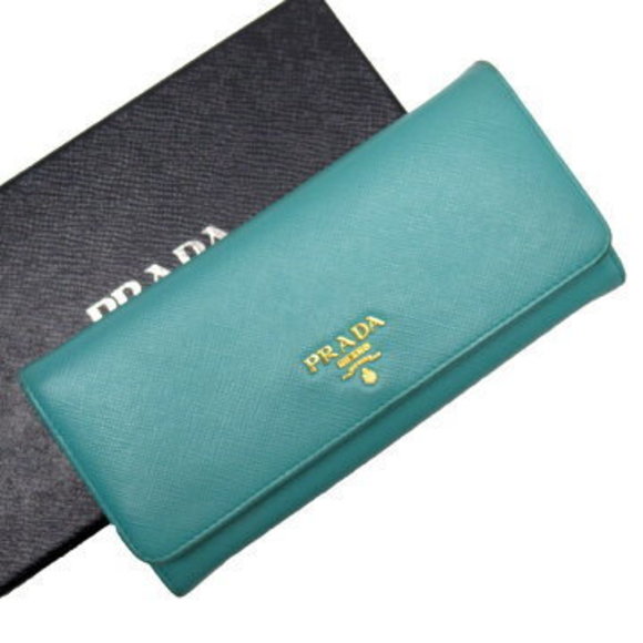 Prada Fold long Wallet Turquoise Blue Saffiano leather - Picture 1 of 3
